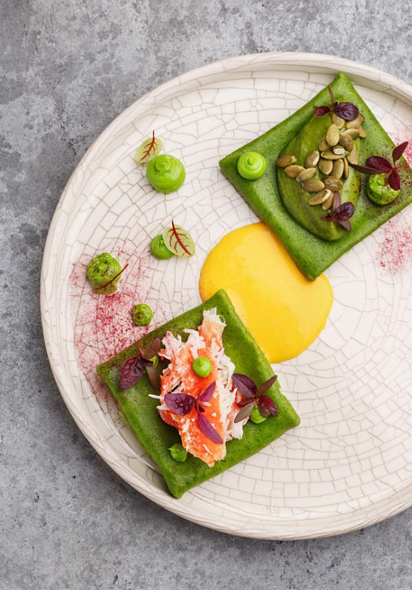 Gourmet mezze appetizer with salmon tartare and herb sauce at Taste of Istanbul Dubai