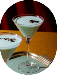Pistachio martini cocktail with chocolate garnish at Taste of Istanbul Dubai
