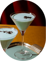 Pistachio martini cocktail with chocolate garnish at Taste of Istanbul Dubai
