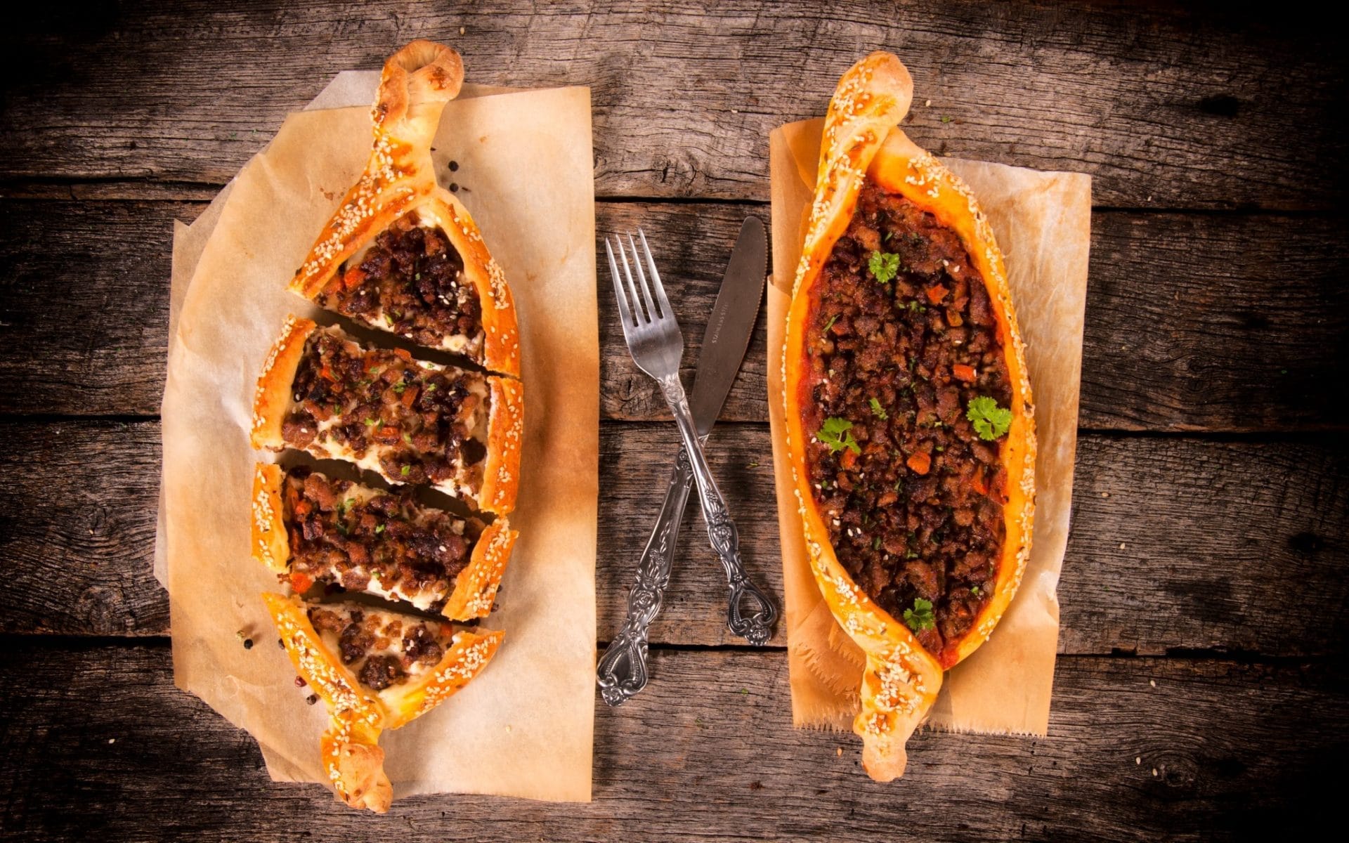 Traditional Turkish pide with spiced minced meat filling at Taste of Istanbul Dubai